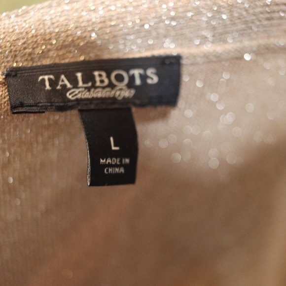 Talbots Gold Sparkle Metallic Cardigan Sweater LG Glam Holiday Office Wear - Picture 9 of 10